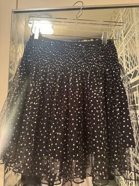 Free People Black Tulle Mini Skirt with Silver Dot Print